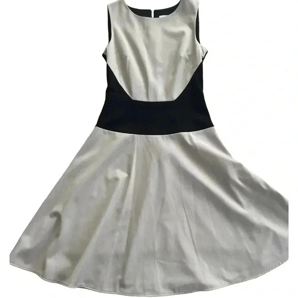 Calvin Klein Fit And Flare Colorblock Dress Black And Beige Party Office Size 2 - Picture 2 of 12
